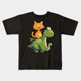 Cat Dinosaur Encounter Kids T-Shirt